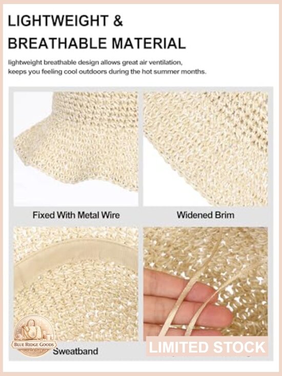 Hand Woven Straw Sun Hat Wide Brim Foldable Bucket Hat for Travel UV Protection
